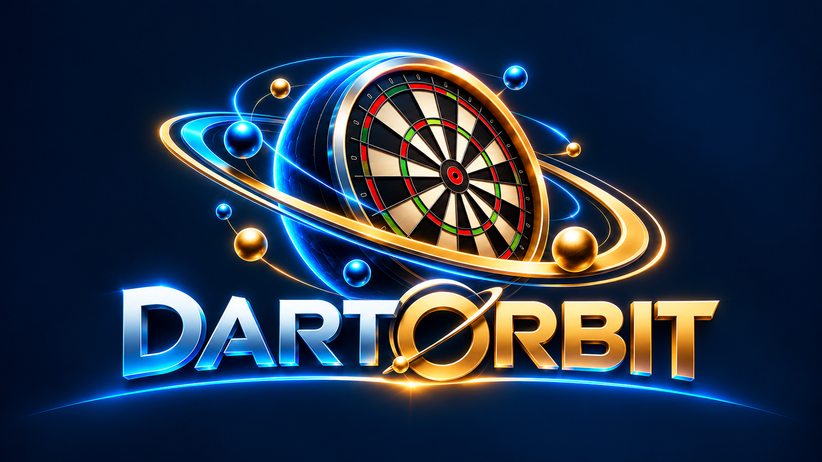 DartOrbit – Logo mit Dartscheibe als Planet und umlaufenden Ringen